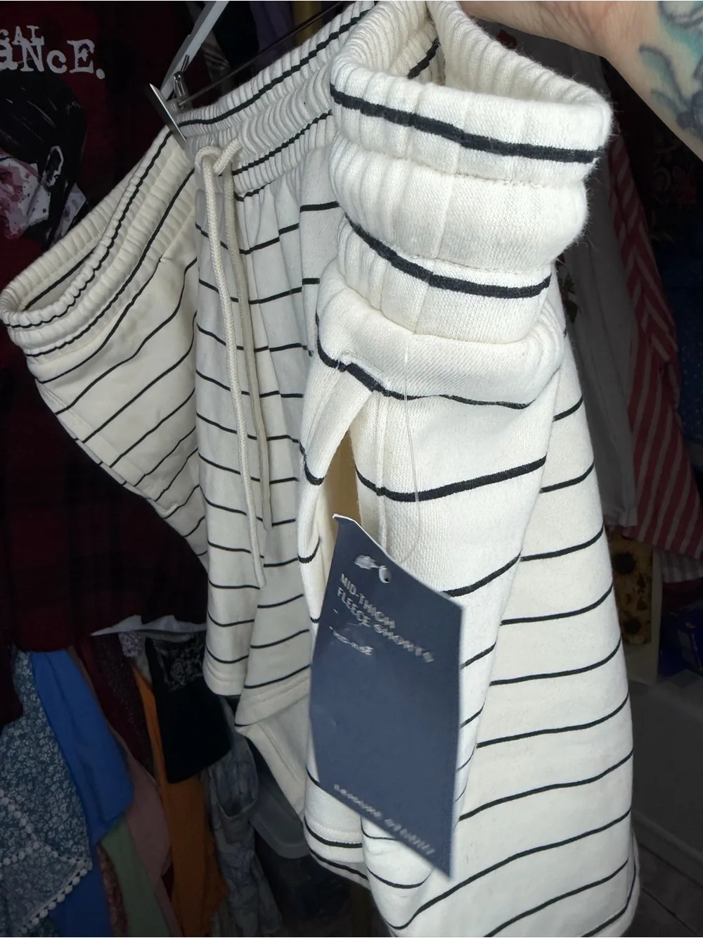 Universal Thread Cream Striped Drawstring Athletic Shorts